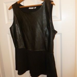 Black Pleather and Cotton Peplum Top